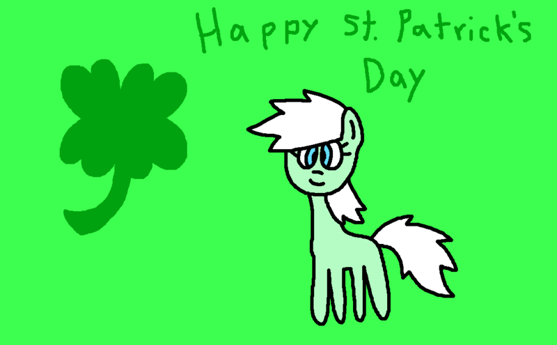 Size: 1158x717 | Tagged: safe, artist:the-rainbow-nigga420, minty (g1), earth pony, pony, g1, clover, female, four leaf clover, g1 to g4, g4, generation leap, green background, happy st. patrick's day, image, mare, png, shamrock, simple background, smiling, solo