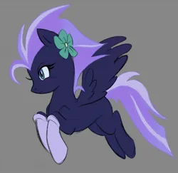 Size: 1359x1322 | Tagged: safe, artist:infinithiez, derpibooru import, oc, oc:navy petal, unofficial characters only, pegasus, pony, blue coat, blushing, clothes, colored sketch, eyeshadow, female, flower, flower in hair, flying, frown, gray background, green eyes, image, in air, jpeg, long mane, long tail, makeup, mare, navy coat, pegasus oc, profile, purple mane, purple tail, simple background, sketch, socks, solo, spread wings, tail, two toned mane, two toned tail, wing fluff, wingding eyes, wings