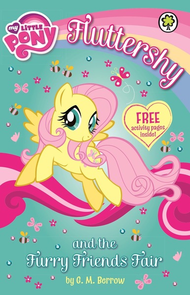 Size: 1030x1600 | Tagged: safe, derpibooru import, official, fluttershy, bee, butterfly, insect, pegasus, pony, fluttershy and the fine furry friends fair, my little pony chapter books, book, book cover, cover, female, flower, flying, g.m. berrow, g4, heart, image, jpeg, looking at you, mare, my little pony logo, smiling, smiling at you, solo, spread wings, stock vector, text, united kingdom, wings