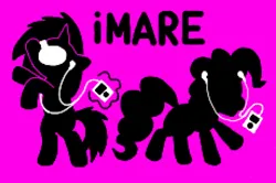 Size: 708x469 | Tagged: safe, artist:cutehorseprions, derpibooru import, pinkie pie, vinyl scratch, earth pony, pony, unicorn, dancing, earbuds, female, g4, horn, image, ipod, magic, magic aura, mare, png, silhouette, simple background
