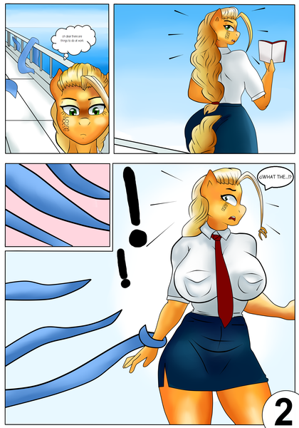 Size: 4100x5857 | Tagged: suggestive, artist:saulazuli, derpibooru import, oc, oc:00284, comic:tentacle attack, image, not applejack, png, tentacles