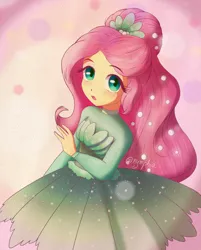 Size: 2000x2490 | Tagged: safe, artist:nymphia18, derpibooru import, fluttershy, human, equestria girls, equestria girls series, so much more to me, :o, alternate hairstyle, clothes, dress, female, high res, image, looking at you, open mouth, png, solo