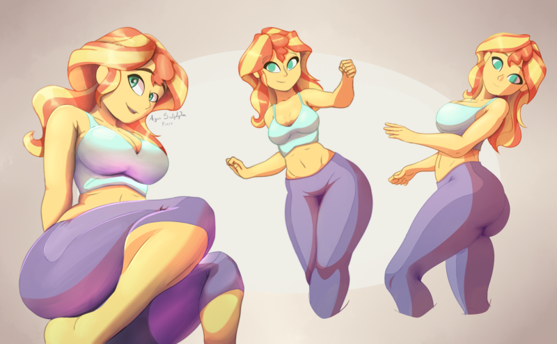 Size: 4181x2584 | Tagged: safe, artist:irizen, derpibooru import, sunset shimmer, human, equestria girls, belly button, breasts, bunset shimmer, busty sunset shimmer, butt, female, g4, high res, image, looking at you, png, smiling, smiling at you, solo