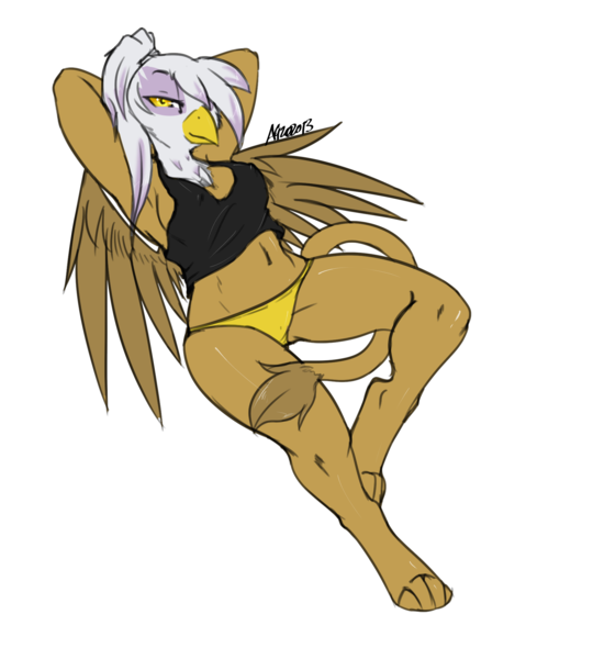 Size: 1800x2000 | Tagged: questionable, artist:avante92, gilda, anthro, digitigrade anthro, gryphon, arm behind head, armpits, belly button, breasts, busty gilda, clothes, female, image, looking at you, panties, png, simple background, solo, solo female, tanktop, underwear, white background