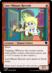 Size: 375x523 | Tagged: safe, derpibooru import, edit, derpy hooves, sandalwood, equestria girls, legend of everfree, arrow, camp everfree outfits, ccg, g4, image, magic the gathering, png, trading card, trading card edit, trading card game