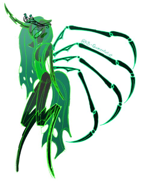 Size: 2007x2569 | Tagged: safe, artist:kb-gamerartist, derpibooru import, queen chrysalis, changeling, bipedal, crown, female, image, jewelry, multiple limbs, png, redesign, regalia, simple background, solo, transparent background, wip