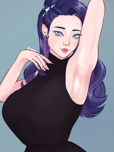 Size: 1800x2400 | Tagged: safe, artist:suracao, derpibooru import, rarity, human, equestria girls, adult, alternate hairstyle, armpits, beautiful, beautiful eyes, beautiful hair, beautisexy, big breasts, blue eyes, blue eyeshadow, breasts, busty rarity, clothes, ear piercing, earring, eyeshadow, female, hairpin, humanized, image, jewelry, korean, light skin, lipstick, makeup, moon runes, photo, piercing, png, pose, sexy, skinny, sleeveless, sleeveless sweater, solo, solo female, stupid sexy rarity, sultry pose, sweater, woman, young, young adult