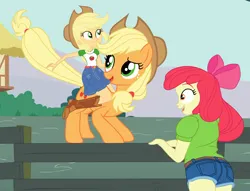 Size: 4252x3250 | Tagged: safe, alternate version, artist:gmaplay, banned from derpibooru, derpibooru import, apple bloom, applejack, earth pony, pony, equestria girls, apple bloom's bow, applejack's hat, bloom butt, bow, butt, cowboy hat, female, g4, hair bow, hat, image, lolicon, png, self paradox, self ponidox, solo, underage