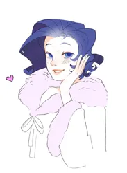 Size: 1011x1378 | Tagged: safe, artist:aztrial, derpibooru import, rarity, human, alternate hairstyle, clothes, cute, dressing gown, female, grin, heart, humanized, image, jpeg, raribetes, robe, simple background, smiling, solo, white background