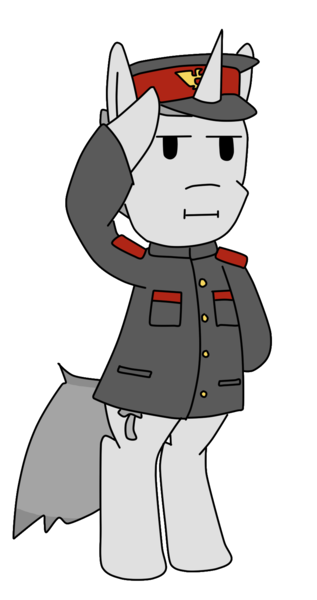 Size: 859x1627 | Tagged: artist needed, safe, derpibooru import, oc, unofficial characters only, unicorn, clothes, crossover, g4, horn, image, papers please, png, salute, solo, standing, unicorn oc, uniform