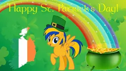 Size: 1920x1080 | Tagged: safe, artist:mlpfan3991, derpibooru import, oc, oc:flare spark, pegasus, pony, female, g4, holiday, image, ireland, jpeg, leprechaun hat, pot of gold, rainbow, saint patrick's day, solo