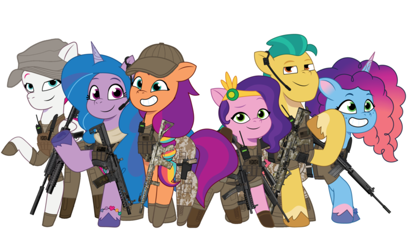 Size: 1280x720 | Tagged: safe, artist:edy_january, artist:prixy05, derpibooru import, edit, vector edit, hitch trailblazer, izzy moonbow, pipp petals, sunny starscout, zipp storm, earth pony, pegasus, pony, unicorn, g5, my little pony: tell your tale, applejack (g5), ar15, armor, assault rifle, battle rifle, body armor, boots, call of duty, call of duty: warzone, camouflage, captain price, carbine, clothes, combat knife, delta forces, equipment, flak jacket, fluttershy (g5), fn fal, gears, glock, glock 17, gloves, group, gun, handgun, hat, horn, image, knife, m1911, m4a1, mane five, mane six (g5), mcx, military, military pony, military uniform, misty brightdawn, mpx, pinkie pie (g5), pistol, png, radio, rainbow dash (g5), rarity (g5), rifle, scarf, shirt, shoes, showcase, simple background, sniper, sniper rifle, soldier, soldier pony, soldiers, special forces, submachinegun, tactical, tactical squad, tactical vest, tanktop, task forces 141, transparent background, twilight sparkle (g5), uniform, uniform hat, united kingdom, united states, vector, vest, weapon, xm7