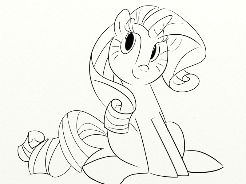 Size: 1024x768 | Tagged: safe, artist:scribblehearts14, derpibooru import, rarity, pony, unicorn, black and white, grayscale, horn, image, monochrome, png, sitting, sketch, smiling, solo