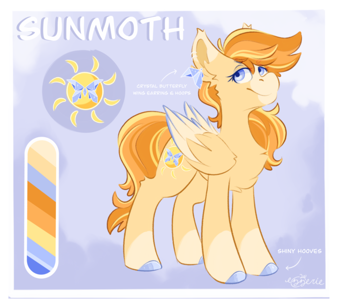 Size: 1857x1686 | Tagged: safe, artist:ezzerie, derpibooru import, oc, oc:sunmoth, butterfly, insect, pegasus, pony, female, image, mare, png, redesign, reference sheet, solo, sun