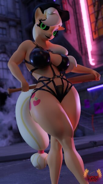 Size: 2160x3840 | Tagged: suggestive, artist:loveslove, derpibooru import, applejack, anthro, 3d, bikini, breasts, clothes, image, jpeg, looking at you, swimsuit