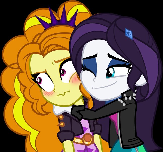 Size: 2048x1900 | Tagged: safe, artist:flamingdash, derpibooru import, adagio dazzle, oc, oc:ardi, human, equestria girls, blushing, canon x oc, cheek squish, clothes, cute, daaaaaaaaaaaw, duo, eyeshadow, female, g4, heartwarming, hug, human oc, image, jpeg, lesbian, makeup, one eye closed, shipping, smiling, squishy cheeks, wholesome