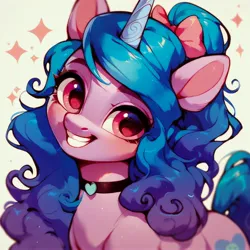 Size: 4096x4096 | Tagged: safe, ai content, alternate version, derpibooru import, machine learning generated, prompter:enterusxrname, stable diffusion, izzy moonbow, pony, unicorn, g5, my little pony: a new generation, absurd resolution, age difference, alternate hairstyle, beautiful, beautiful eyes, beautiful hair, big smile, blue hair, bow, cute, cute face, cutie mark, female, generator:purplesmart.ai, girly, good girl, good girl izzy (g5), grin, hair, hair bow, hairstyle, happy, horn, image, izzybetes, jpeg, looking at you, multicolored hair, open smile, ponytail, ribbon, smiling, smiling at you, solo, solo female, teenage girls, teenage izzy moonbow, teenager, teeth, upscaled, whited teeth