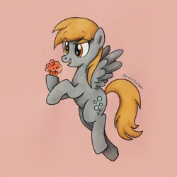 Size: 2048x2048 | Tagged: safe, artist:dariarchangel, derpibooru import, derpy hooves, pegasus, pony, eye clipping through hair, eyebrows, eyebrows visible through hair, food, image, jpeg, muffin, pink background, simple background, solo