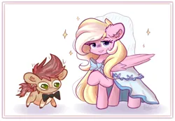 Size: 3200x2200 | Tagged: safe, artist:kindny-chan, derpibooru import, oc, oc:bay breeze, oc:pitch kritter pine, unofficial characters only, pony, clothes, dress, female, image, jpeg, male, meme, oc x oc, pinebreeze, shipping, straight, the bride and the ugly ass groom, wedding dress