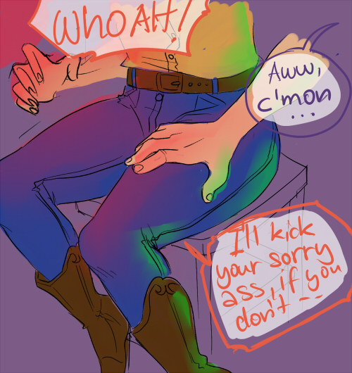 Size: 500x530 | Tagged: suggestive, artist:schpog, derpibooru import, part of a set, applejack, human, ask, askhumanappledash, bar, g4, hand on leg, humanized, image, jpeg, male, nonconsensual, sexual harassment, tumblr