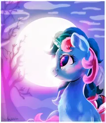 Size: 1908x2214 | Tagged: safe, artist:avui, derpibooru import, fizzy, unicorn, g1, horn, image, jpeg, moon, solo