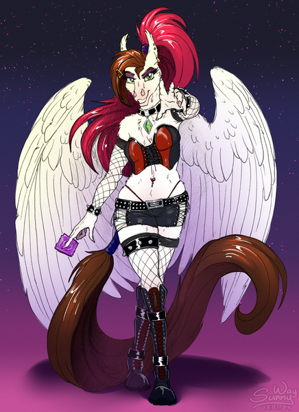 Size: 1163x1600 | Tagged: safe, artist:sunny way, derpibooru import, anthro, horse, pegasus, pony, anthro horse, art, artwork, bitch, boots, clothes, collar, condom, corset, digital art, female, heat, hot, hungry, image, makeup, mare, mine, outfit, panties, png, prostitute, prostitution, shoes, socks, solo, stockings, thigh highs, thong, underwear, whore