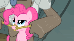 Size: 750x421 | Tagged: safe, derpibooru import, pinkie pie, a dog and pony show, bridle, g4, gif, image, tack