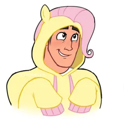 Size: 818x794 | Tagged: safe, artist:zeffdakilla, derpibooru import, part of a set, fluttershy, human, bust, clothes, fluttershy hoodie, g4, hoodie, image, looking up, medic, png, pony hoodie, raised arm, simple background, smiling, solo, team fortress 2, white background