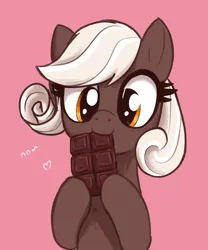 Size: 1830x2200 | Tagged: safe, artist:t72b, derpibooru import, oc, pony, chocolate, eating, female, food, hoof hold, image, mare, nom, png, simple background, solo