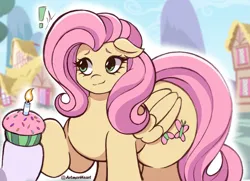 Size: 2303x1669 | Tagged: safe, artist:artmorheart, derpibooru import, fluttershy, pegasus, pony, adorasexy, background, birthday, cake, cute, food, g4, image, png, sexy, smiling, wings