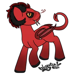 Size: 1500x1500 | Tagged: safe, artist:bloodysticktape, derpibooru import, oc, oc:chillone, demon, demon pony, original species, devil tail, fangs, horns, image, png, ram horns, tail