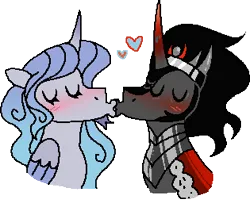 Size: 315x252 | Tagged: safe, artist:_oodlezz_, derpibooru import, king sombra, oc, oc:prince plushy soft, alicorn, unicorn, cute, gay, horn, image, kissing, male, png
