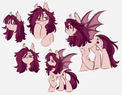 Size: 2712x2112 | Tagged: safe, artist:crimmharmony, derpibooru import, oc, oc:crimm harmony, unofficial characters only, bat pony, blushing, facial expressions, image, long hair, nonbinary, png, raised hoof, sketch, sketch dump, spread wings, standing, wings