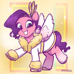 Size: 2048x2048 | Tagged: safe, artist:pfeffaroo, derpibooru import, pipp petals, pegasus, pony, g5, adorapipp, bathrobe, clothes, colored hooves, cute, diadem, female, gold hooves, grin, high res, hooves, image, jewelry, looking at you, mare, png, raised hoof, raised leg, regalia, robe, smiling, smiling at you, solo, sparkles, spread wings, standing on two hooves, unshorn fetlocks, wings