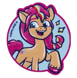 Size: 460x463 | Tagged: safe, derpibooru import, official, sunny starscout, earth pony, g5, 2d, badge, cute, cyrillic, image, jpeg, looking away, merchandise, multicolored hair, photo, rainbow hair, raised hoof, smiling, sunnybetes, ukrainian