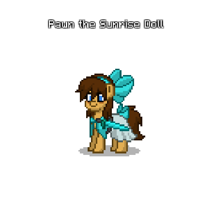 Size: 440x440 | Tagged: safe, derpibooru import, oc, pony, pony town, 2d, blue eyes, bow, brown hair, clothes, dress, female, image, mare, png, smiling, standing, sword, weapon, yellow body