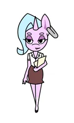Size: 1871x3089 | Tagged: safe, artist:chiefywiffy, derpibooru import, oc, oc:chiefy, anthro, unicorn, aggretsuko, ear piercing, horn, image, piercing, png, simple background, solo, white background