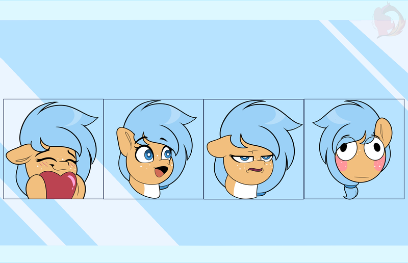 Size: 3600x2324 | Tagged: safe, artist:joaothejohn, derpibooru import, oc, oc:iva, earth pony, pegasus, pony, blushing, bruh, commission, cute, earth pony oc, emoji, emotes, expressions, heart, image, lidded eyes, male, multicolored hair, open mouth, pegasus oc, png, poggers, shy, smiling, solo, wings, ych result, your character here