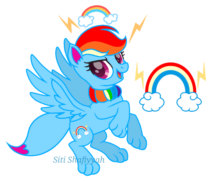 Size: 1063x885 | Tagged: safe, artist:muhammad yunus, derpibooru import, rainbow dash, oc, oc:rainbow eevee, eevee, pegasus, base used, cutie mark, image, lightning, looking at you, movie accurate, open mouth, open smile, png, pokémon, rainbow, simple background, smiling, solo, transparent background, watermark