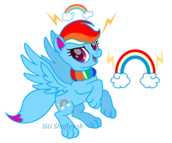 Size: 1063x885 | Tagged: safe, artist:muhammad yunus, derpibooru import, rainbow dash, oc, oc:rainbow eevee, eevee, pegasus, base used, cutie mark, image, lightning, looking at you, movie accurate, open mouth, open smile, png, pokémon, rainbow, simple background, smiling, solo, transparent background, watermark