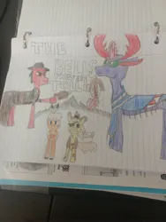 Size: 3000x4000 | Tagged: safe, derpibooru import, braeburn, little strongheart, oc, oc:big red, oc:vertabra, fanfic:the bells that are tolling, crossbow, image, jpeg, parent:pharynx, weapon