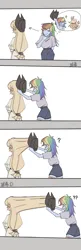 Size: 1714x5268 | Tagged: safe, artist:xuemiaoxiaoxiannu, derpibooru import, applejack, rainbow dash, human, equestria girls, comic, duo, duo female, female, g4, hair, hat, holding, humor, image, png
