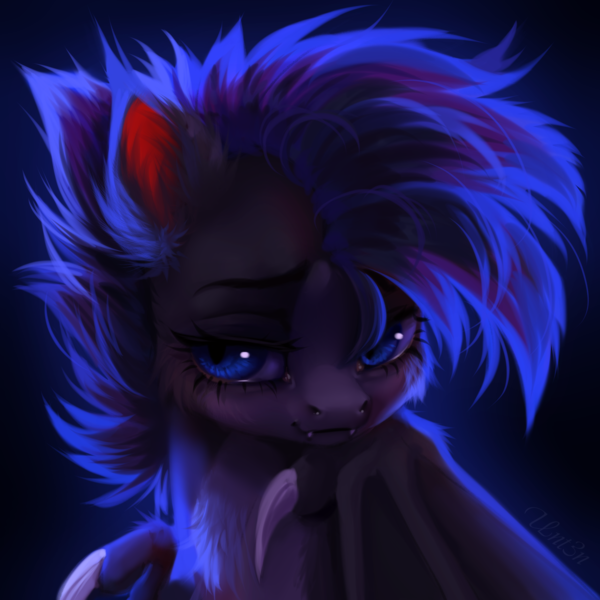 Size: 4000x4000 | Tagged: safe, artist:unt3n, derpibooru import, oc, bat pony, pony, bust, fangs, image, looking at you, png, signature, sketch, solo