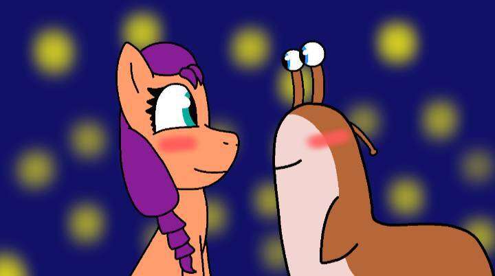 Size: 720x402 | Tagged: safe, artist:naomy0927, derpibooru import, sunny starscout, earth pony, pony, snail, g5, brushie, crossover, cute, epic (movie), female, image, imminent kissing, jpeg, male, mub, shipping, stars