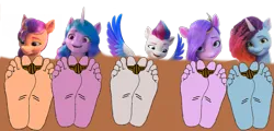 Size: 1167x560 | Tagged: safe, derpibooru import, izzy moonbow, pipp petals, sunny starscout, zipp storm, earth pony, pegasus, unicorn, g5, leak, spoiler:g5, alternate hairstyle, feeat, horn, image, imminent tickles, misty brightdawn, my little pony: make your mark chapter 7, png