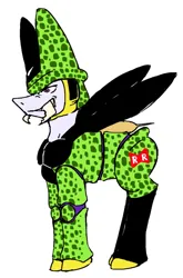 Size: 997x1508 | Tagged: safe, artist:ballcrusher9000, derpibooru import, ponified, hybrid, pony, anime, cell, cell (dragon ball), dragon ball, dragon ball z, fangs, image, jpeg, male, perfect cell, solo, solo male