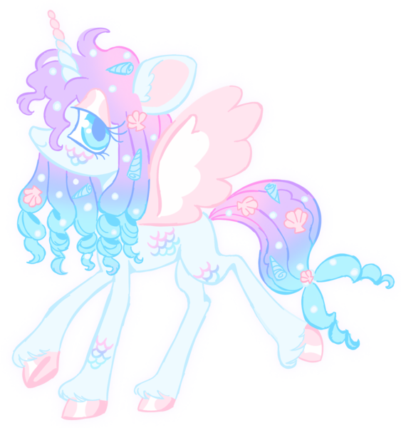 Size: 1654x1762 | Tagged: safe, artist:webkinzworldz, derpibooru import, oc, unnamed oc, unofficial characters only, alicorn, merpony, alicorn oc, ambiguous gender, big eyes, blue eyes, colored hooves, colored pinnae, ear fluff, eye clipping through hair, eyelashes, eyeshadow, gradient horn, gradient mane, gradient tail, horn, image, lidded eyes, looking at you, makeup, multicolored mane, multicolored tail, pearl, png, ringlets, scales, seashell, shiny hoof, simple background, smiling, solo, tail, thin legs, transparent background, unshorn fetlocks, walking, wavy mane, wavy tail, wingding eyes, wings