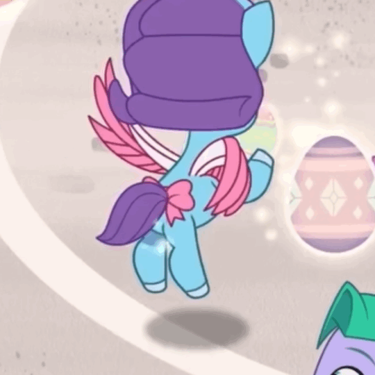 Size: 540x540 | Tagged: safe, derpibooru import, screencap, earth pony, pegasus, pony, g5, my little pony: tell your tale, spoiler:g5, spoiler:my little pony: tell your tale, spoiler:tyts02e09, animated, bow, chocolate egg, cracked it, cute, eyes closed, female, filly, flying, foal, gif, glory (g5), glorydorable, image, offscreen character, open mouth, open smile, pippsqueaks, seashell (g5), smiling, spinning, tail, tail bow