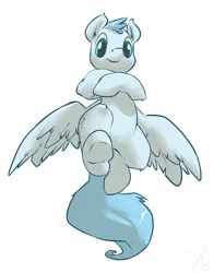 Size: 939x1200 | Tagged: oc name needed, safe, artist:atryl, derpibooru import, oc, unofficial characters only, pegasus, pony, crossed hooves, flying, image, png, simple background, smiling, solo, white background
