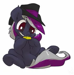 Size: 1181x1200 | Tagged: oc name needed, safe, artist:atryl, derpibooru import, oc, unofficial characters only, earth pony, pony, fedora, grin, hat, holding, image, inkwell, png, simple background, sitting, smiling, solo, white background